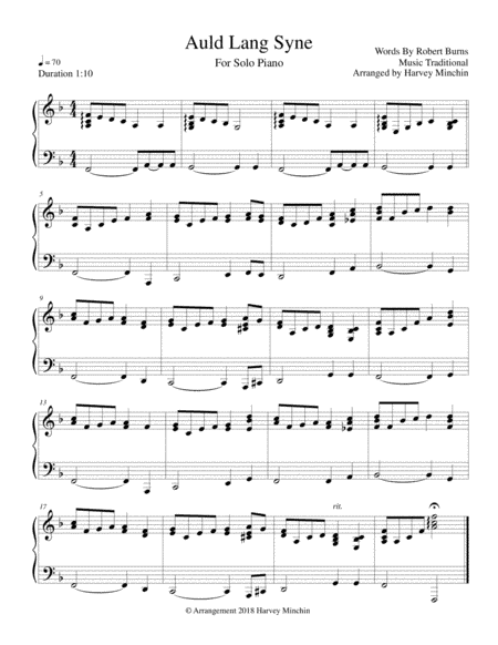 Auld Lang Syne for Solo Piano (arr. Harvey Minchin)