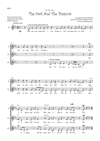 The Owl And The Pussycat SSA (arr. Simon Walters)