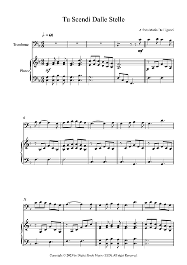 Tu Scendi Dalle Stelle - Alfons Maria De Liguori (Trombone + Piano) (arr. Digital Book Music)