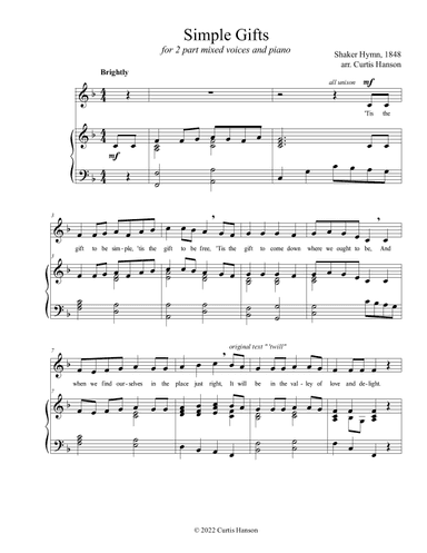 Simple Gifts (SB) (arr. Curtis Hanson)