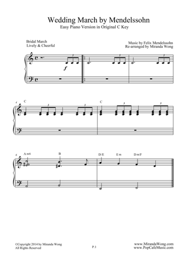 Wedding March by Mendelssohn - Easy Piano Version (With Chords) (arr. Miranda Wong)