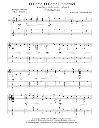 "O Come, O Come Emmanuel" for solo classical fingerstyle guitar (+TAB) (arr. Keith W. Gehle)