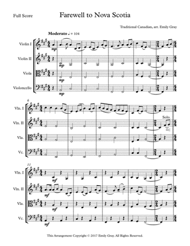 Farewell to Nova Scotia (String Quartet) (arr. Emily Gray)