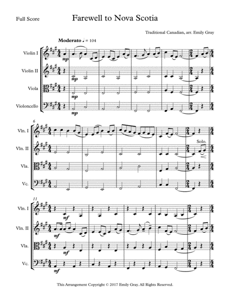Farewell to Nova Scotia (String Quartet) (arr. Emily Gray)