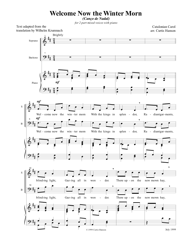 Welcome Now the Winter Morn (SB) (arr. Curtis Hanson)