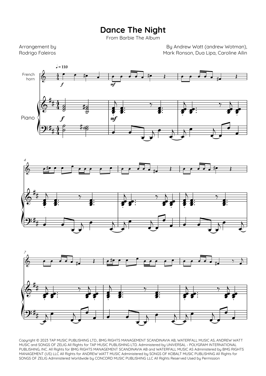 Dance The Night (arr. Rodrigo Faleiros)