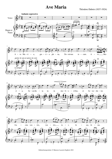 Dubois: Ave Maria [High Voice; Key: Bb] (arr. Maxence Lasserre-Engberts)
