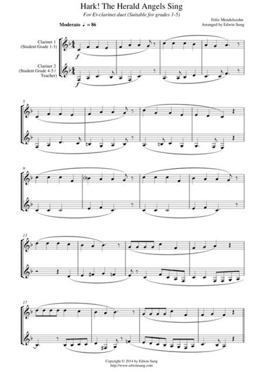 Hark! The Herald Angels Sing (for Eb-clarinet duet, suitable for grades 1-5) (arr. Edwin Sung)