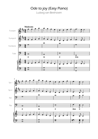 Ode To Joy - Easy Brass Quartet w/ piano accompaniment (arr. Ygor Nunes)