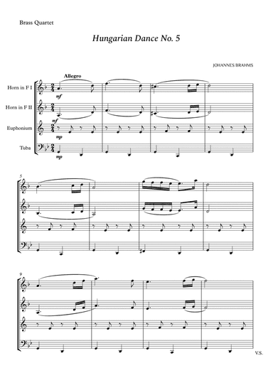 Hungarian Dance No. 5 for Brass Quartet (arr. Cássio Silva Chaves)