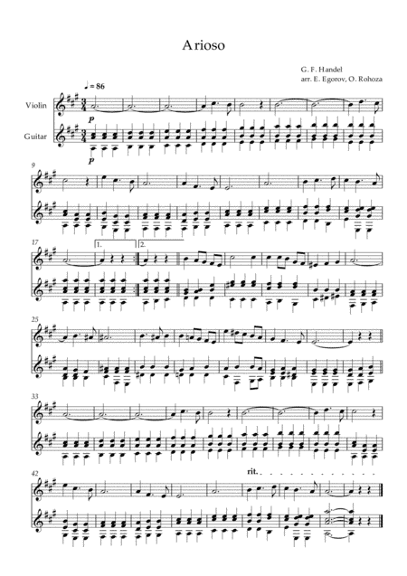 Arioso, George Frideric Handel, For Violin & Guitar