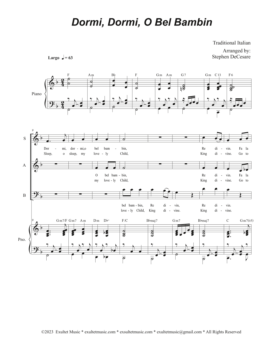 Dormi, Dormi, O Bel Bambin (SAB) (arr. Stephen DeCesare)
