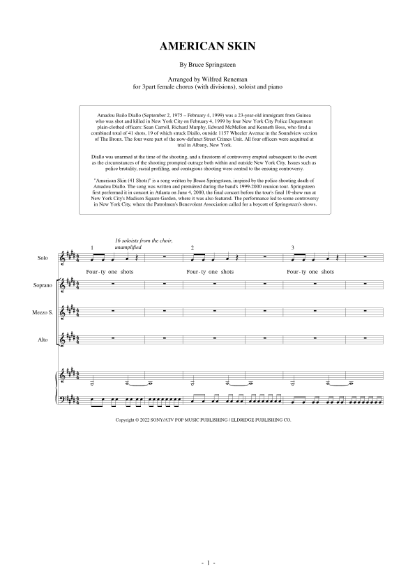 American Skin (41 Shots) (arr. Wilfred Reneman)