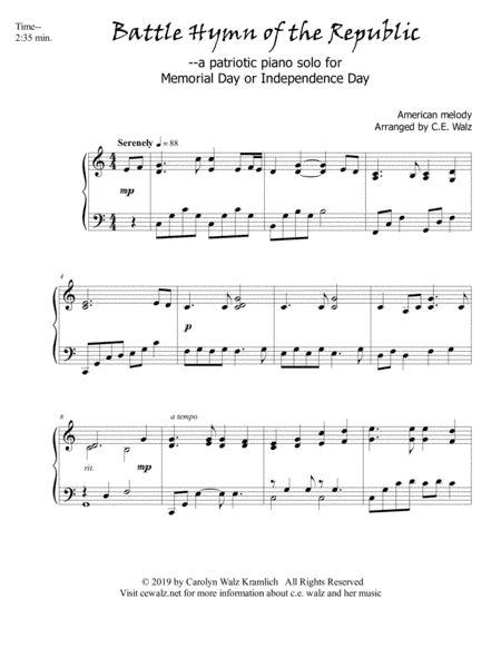 Battle Hymn of the Republic - for a patriotic Memorial Day piano solo (arr. c.e. walz)