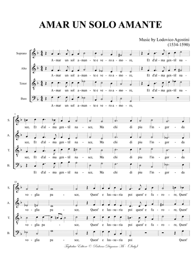 AMAR UN SOLO AMANTE - (Love only one lover) - L.Agostini - For SATB Choir (arr. Renato Tagliabue)