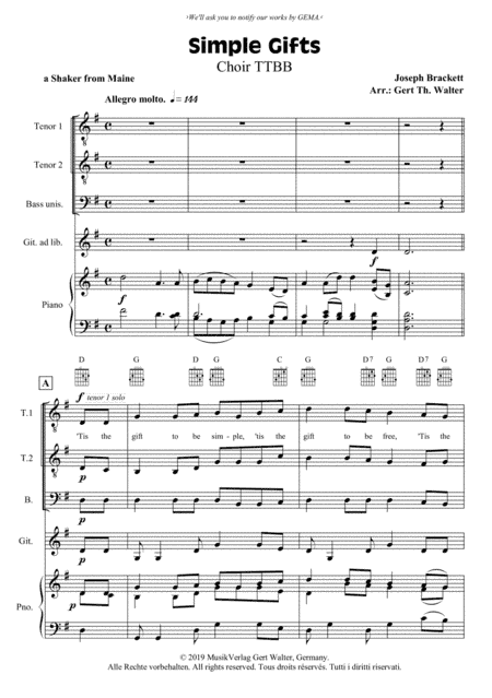 Simple Gifts (arr. Gert Th. Walter)