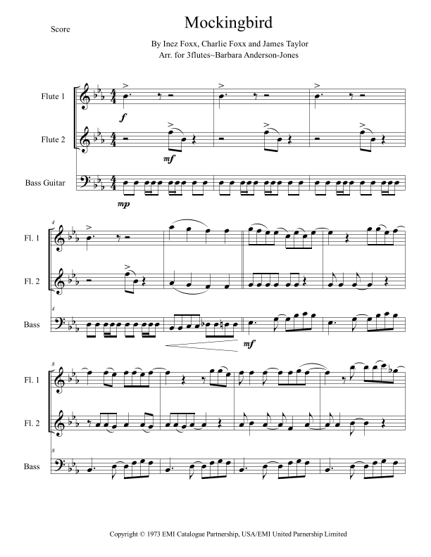 Mockingbird - Score Only (arr. Barbara Anderson-Jones)