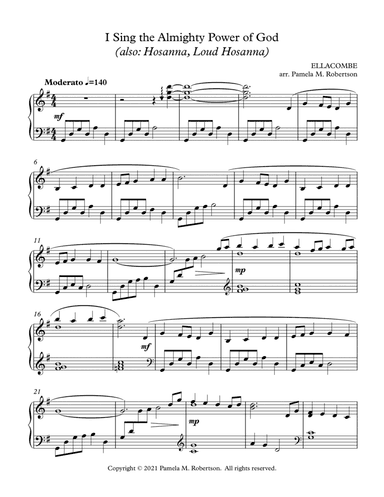 I Sing the Almighty Power of God (Hosanna, Loud Hosanna) - Piano Solo (arr. Pamela M. Robertson)