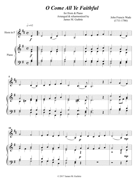 O Come All Ye Faithful for French Horn & Piano (arr. James M. Guthrie, ASCAP)