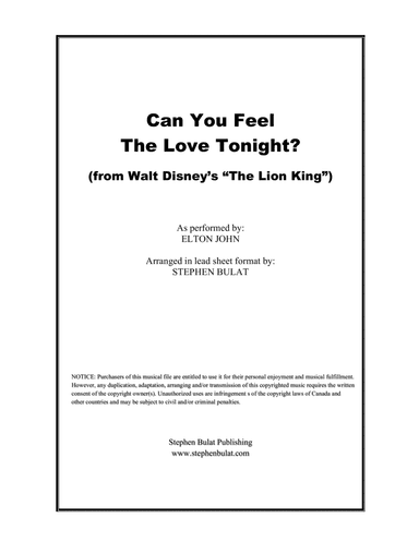 Can You Feel The Love Tonight (arr. Stephen Bulat)