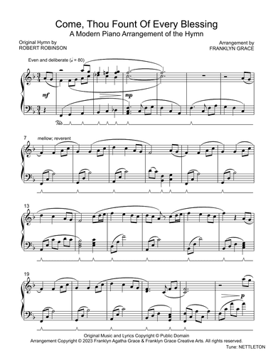 Come Thou Fount Of Every Blessing - A Modern Piano Arrangement of the Hymn (arr. Franklyn Grace)