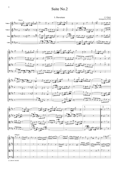 J.S.Bach  Suite No.2, all mvts., BWV1067, for string quartet, CB216 (arr. FCMUSIC)