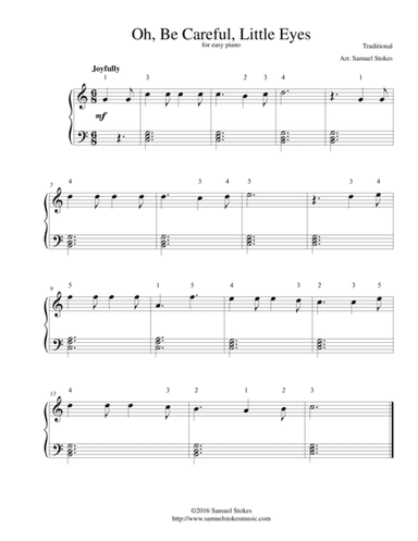 Oh, Be Careful, Little Eyes - for easy piano (arr. Samuel Stokes)