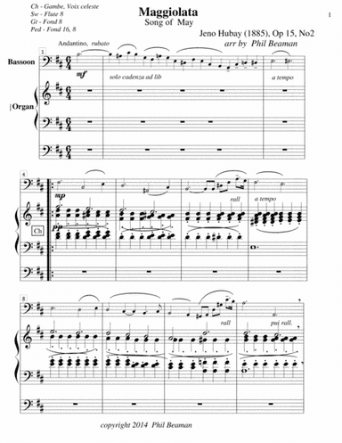 Maggiolata-Hubay-Bassoon/Organ (arr. Phil Beaman)