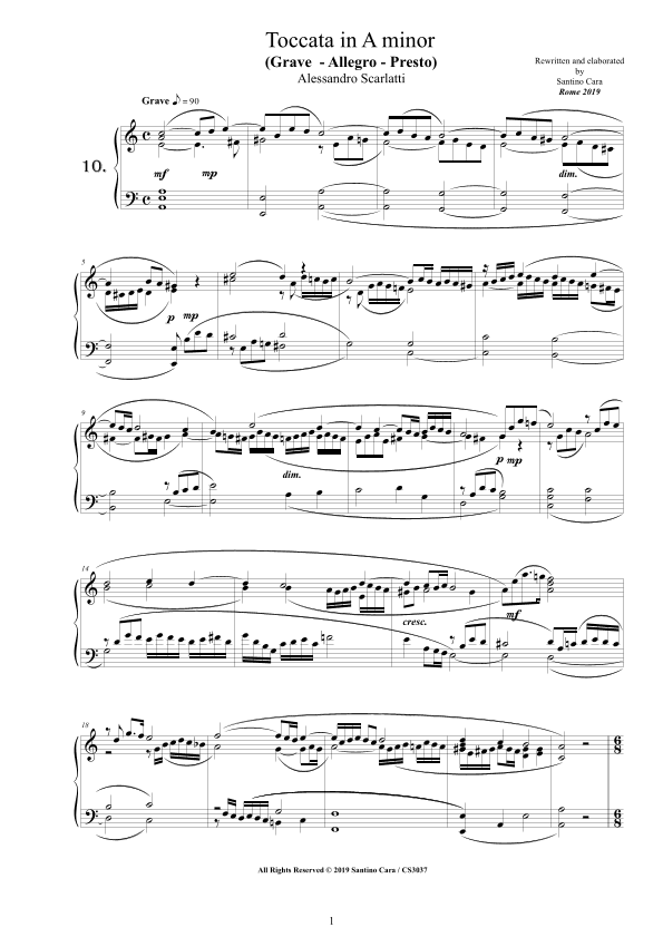 Scarlatti A - Toccata and Fugue No.10 in A minor for Piano (arr. Santino Cara)