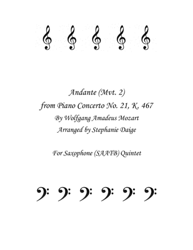 Mozart Andante from Piano Concerto No 21 for Saxophone Quintet (arr. Stephanie Daige)