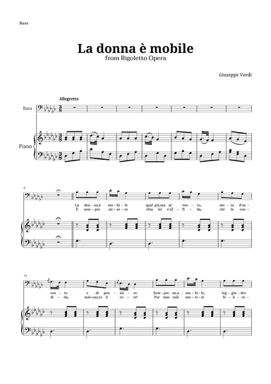 La donna è mobile in G-flat major for Bass and Piano (arr. Langanho)