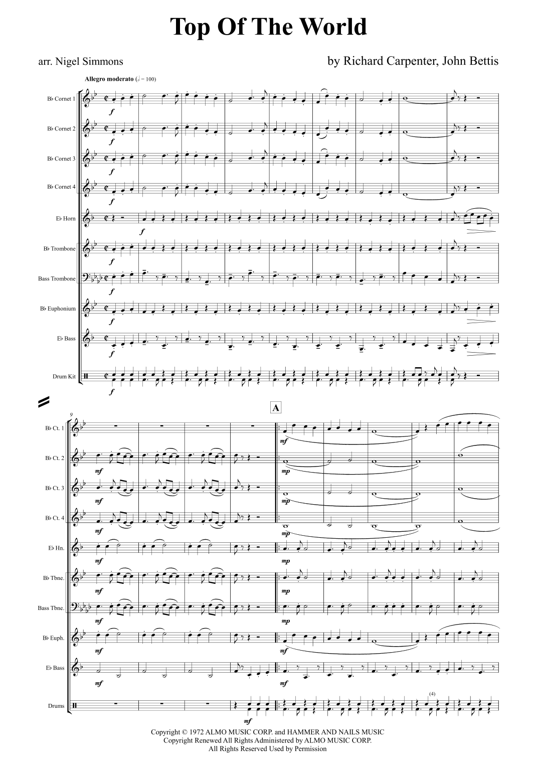 Top Of The World (arr. Nigel Simmons)