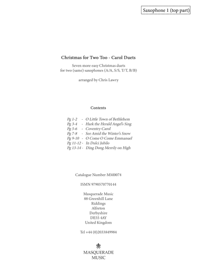 Christmas for Two Too! - 7 easy Christmas duets for two same saxophones (S/S, A/A, T/T, B/B) (arr. Chris Lawry)