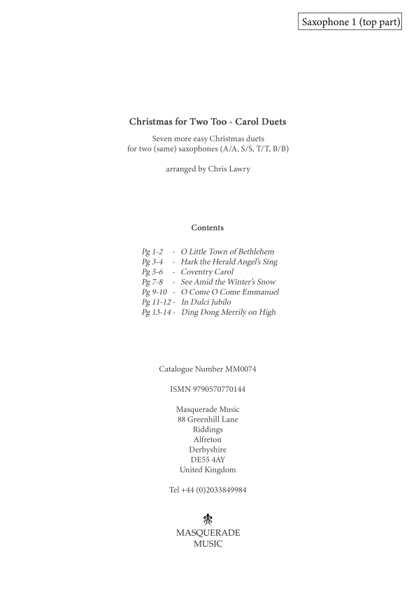 Christmas for Two Too! - 7 easy Christmas duets for two same saxophones (S/S, A/A, T/T, B/B) (arr. Chris Lawry)