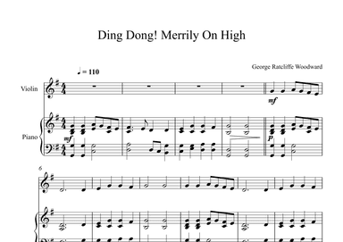 Ding Dong! Merrily On High! - George Ratcliffe Woodward (Violin + Piano) (arr. Digital Book Music)