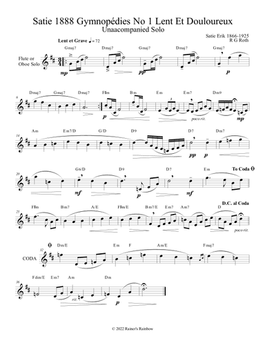 Satie Gymnopédies No 1 Lent Flute or Oboe Solo (arr. R G Roth)