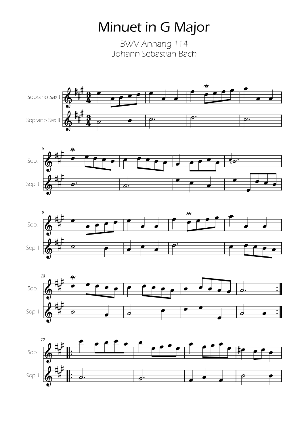 Minuet in G major BWV Anh. 114 - Bach - Soprano Sax Duet (arr. Ygor Nunes)