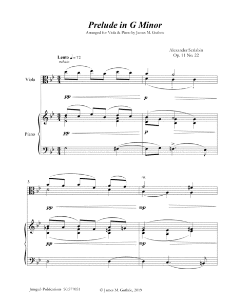 Scriabin: Prelude in G Minor for Viola & Piano (arr. James M. Guthrie)