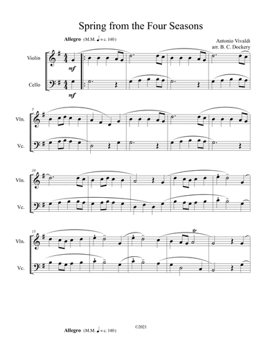Spring from the Four Seasons (Violin and Cello Duet) (arr. B. C. Dockery)