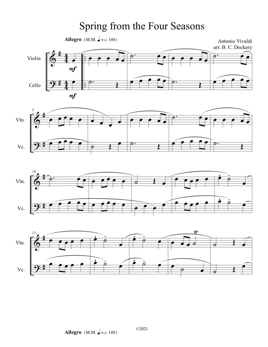 Spring from the Four Seasons (Violin and Cello Duet) (arr. B. C. Dockery)