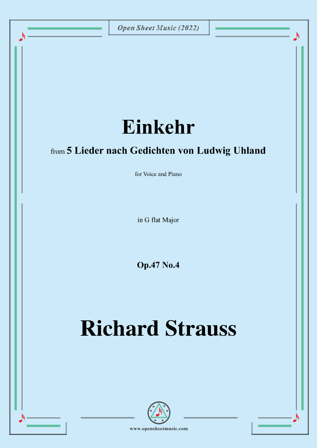 Richard Strauss-Einkehr,in G flat Major,Op.47 No.4 (arr. OSM Press)