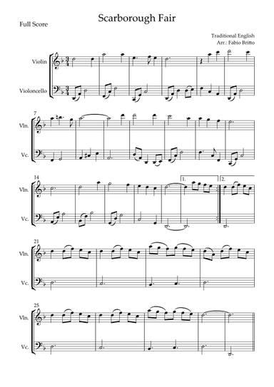 Scarborough Fair for Violin & Cello Duo (arr. Fabio Britto)