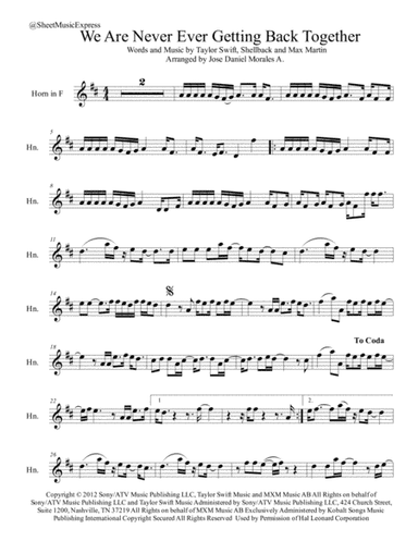 We Are Never Ever Getting Back Together (arr. Jose Daniel Morales A.)