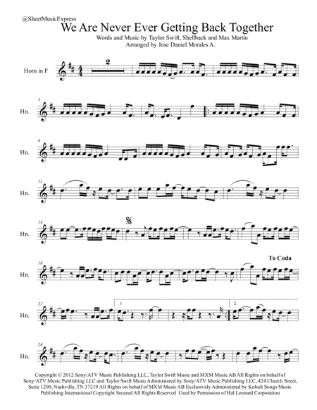 We Are Never Ever Getting Back Together (arr. Jose Daniel Morales A.)