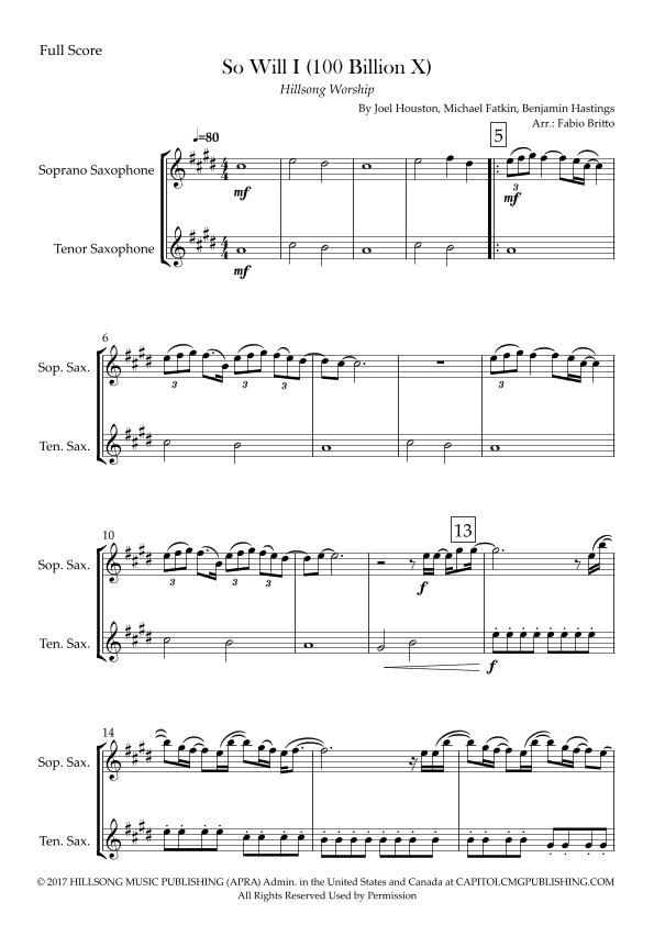 So Will I (100 Billion X) (arr. Fabio Britto)