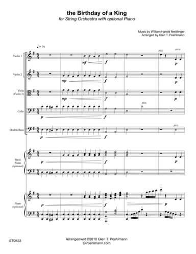 THE BIRTHDAY OF A KING - STRING ORCHESTRA with optional Piano (arr. Glen Poehlmann)