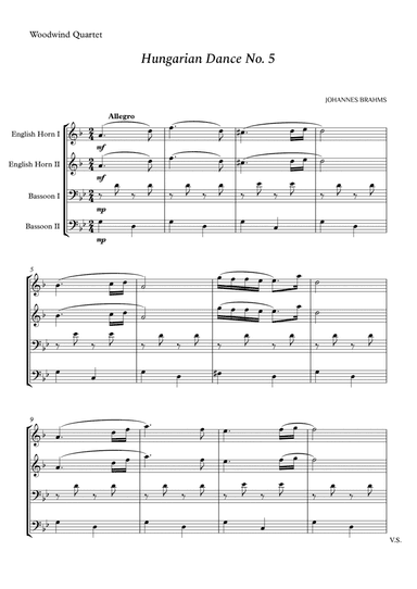 Hungarian Dance No. 5 for Woodwind Quartet (arr. Cássio Silva Chaves)