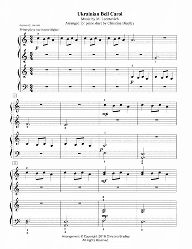 Ukrainian Bell Carol - Piano Duet (arr. Christina Bradley)