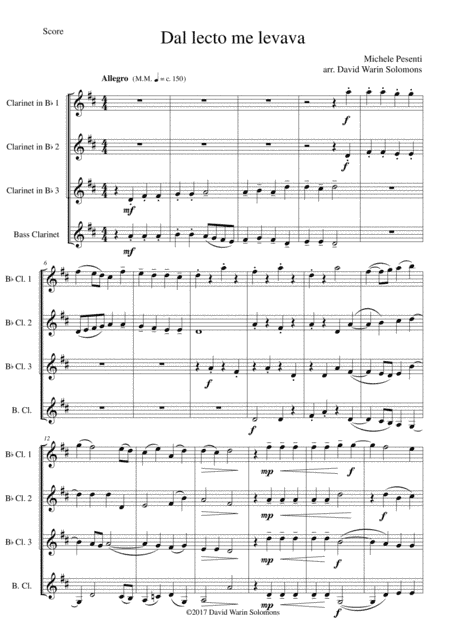 Dal lecto me levava for clarinet quartet (arr. David Warin Solomons)