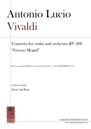 Vivaldi – Concerto in D RV 208 "Grosso Mogul" Score and parts (PDF) (arr. Sneakwood Editions)